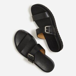 NWT Madewell The Dee Double-Strap Slide Sandal in Black Leather | Size 7.5